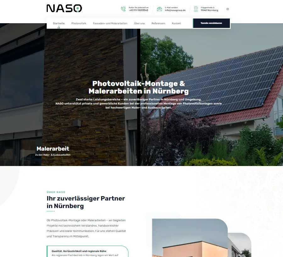 NASO Unternehmenswebsite mit moderner Leistungs- und Kontaktpräsentation